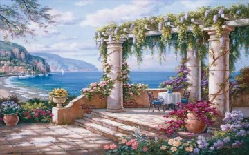フラワーズ Painting - 地中海の眺め 印象派 花